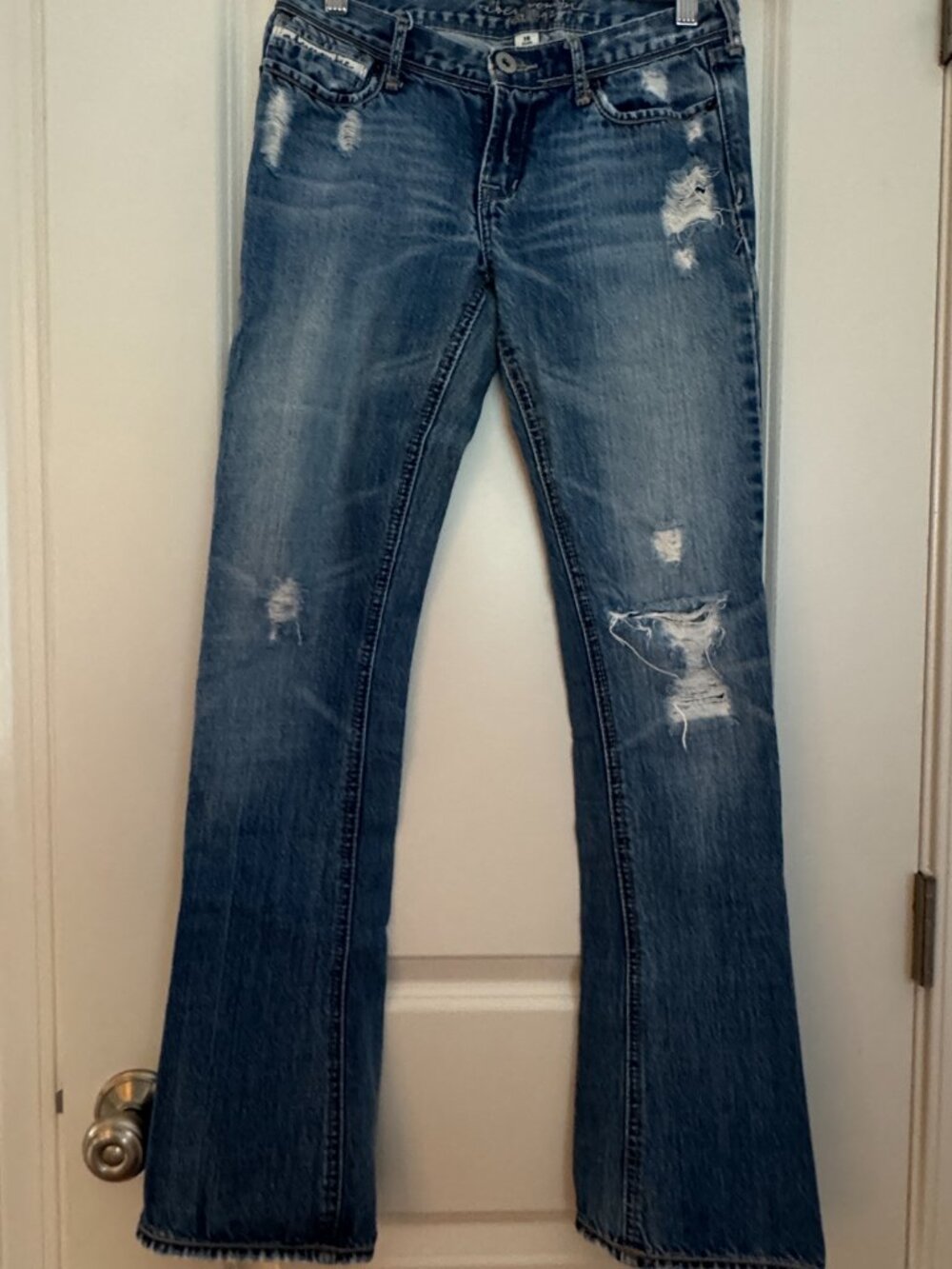 Abercrombie Kids Destroyed Denim Bootcut Jeans Sz 16 Slim